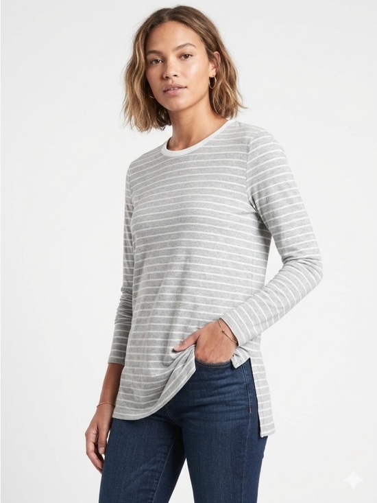 Athleta Tops - Athleta Threadlight Tunic Tee Side Slits Striped Modal Grey M
